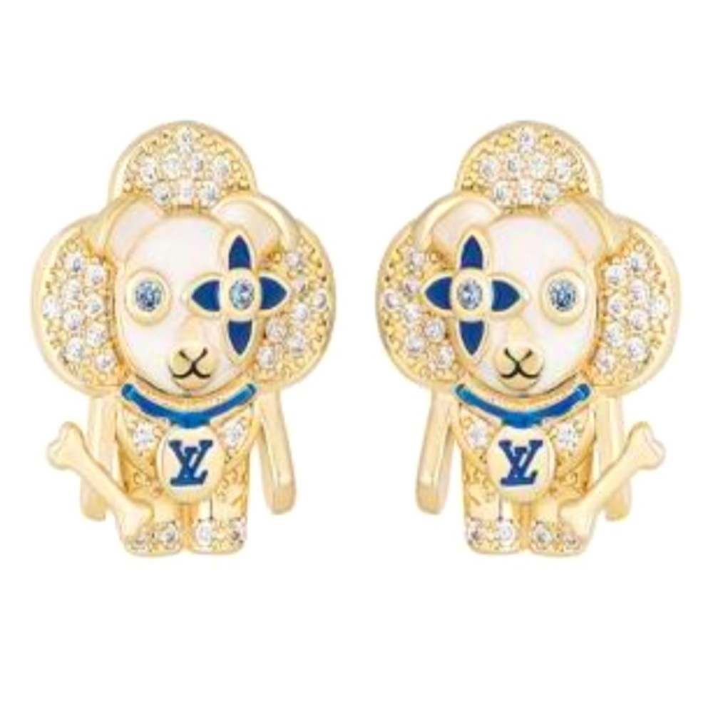 14K Gold Dog & Bone Flower Doll Clover Micro Pavé Iced Out Bling Drip Earrings